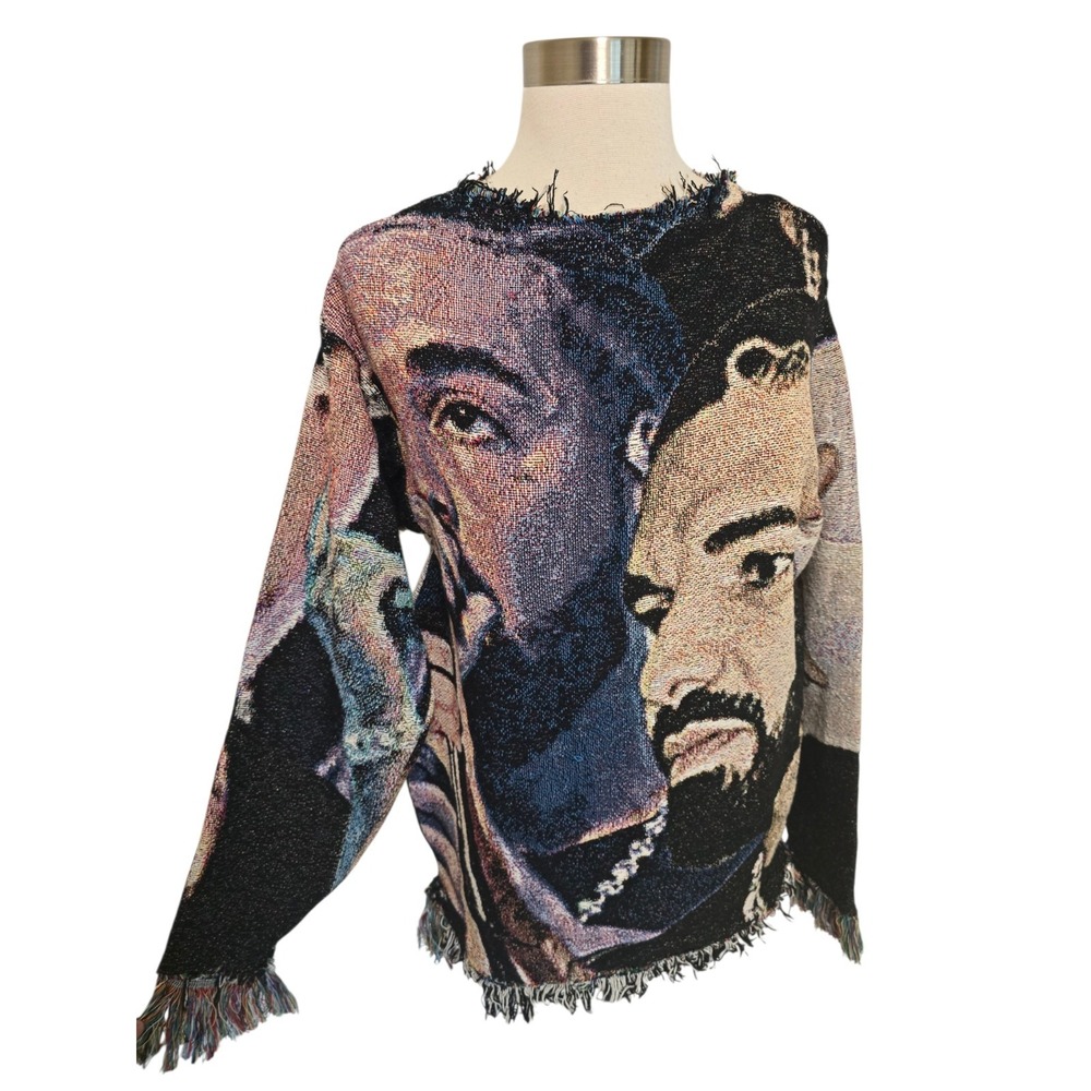 Womens Drake The Rapper Handmade Tapestry Sweater Frayed Hems
